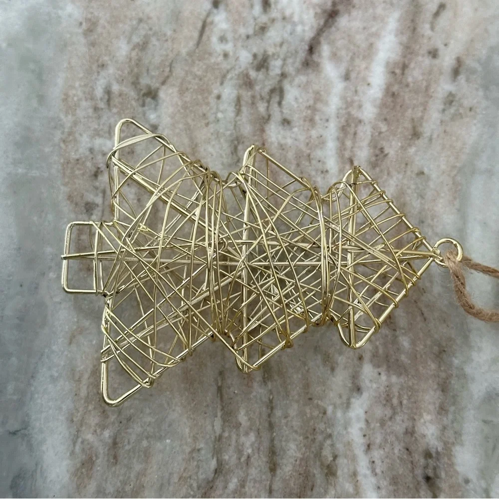 Christmas Tree Ornament - Gold Metal Wire - Holiday Decor